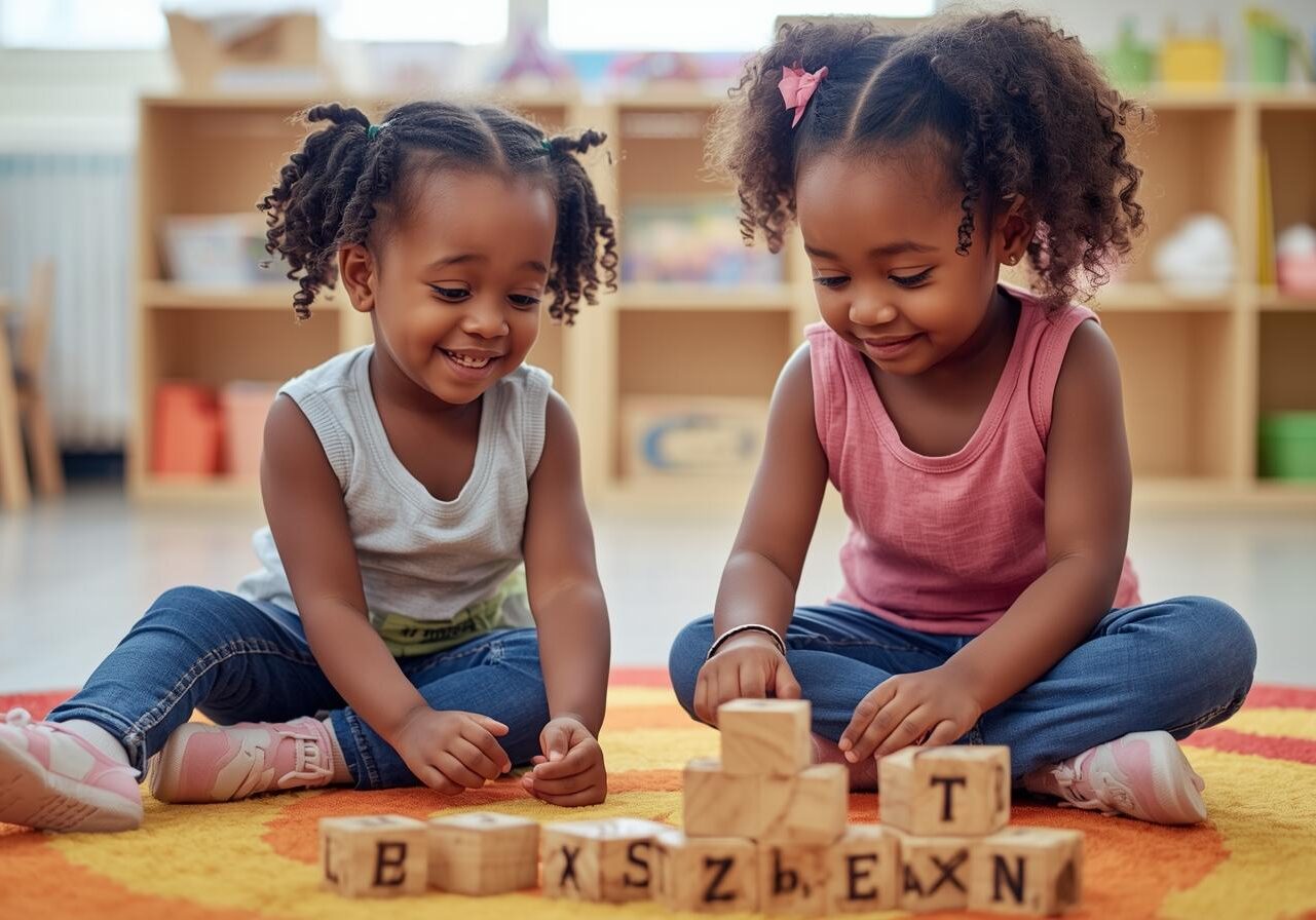 Happy children enjoying a collaborative and supportive learning environment in a modern Head Start classroom.